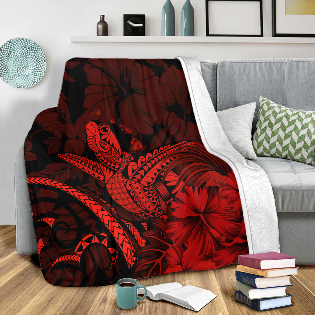 Hawaii Premium Blanket Turtle Polynesian With Hibiscus Flower