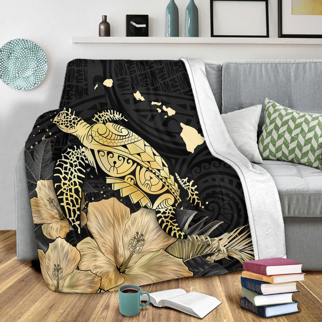 Hawaii Premium Blanket Turtle Hibiscus Gold