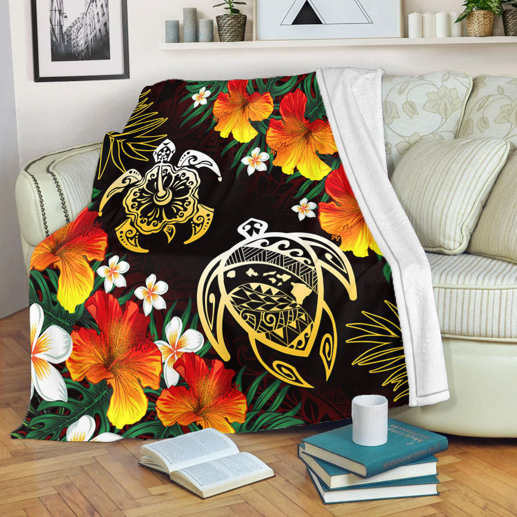 Hawaii Premium Blanket Polynesian Tribal Floral Turtle