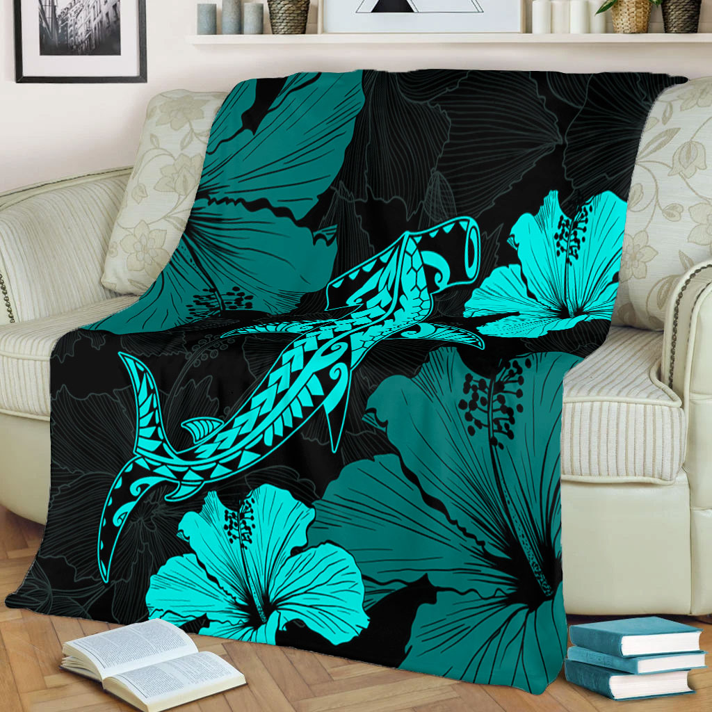 Hawaii Premium Blanket Hammerhead Shark Hibiscus Flower