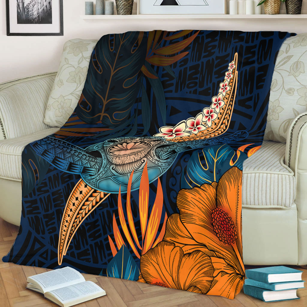 Hawaii Premium Blanket Turtle Design With Hibiscus Tropical Style