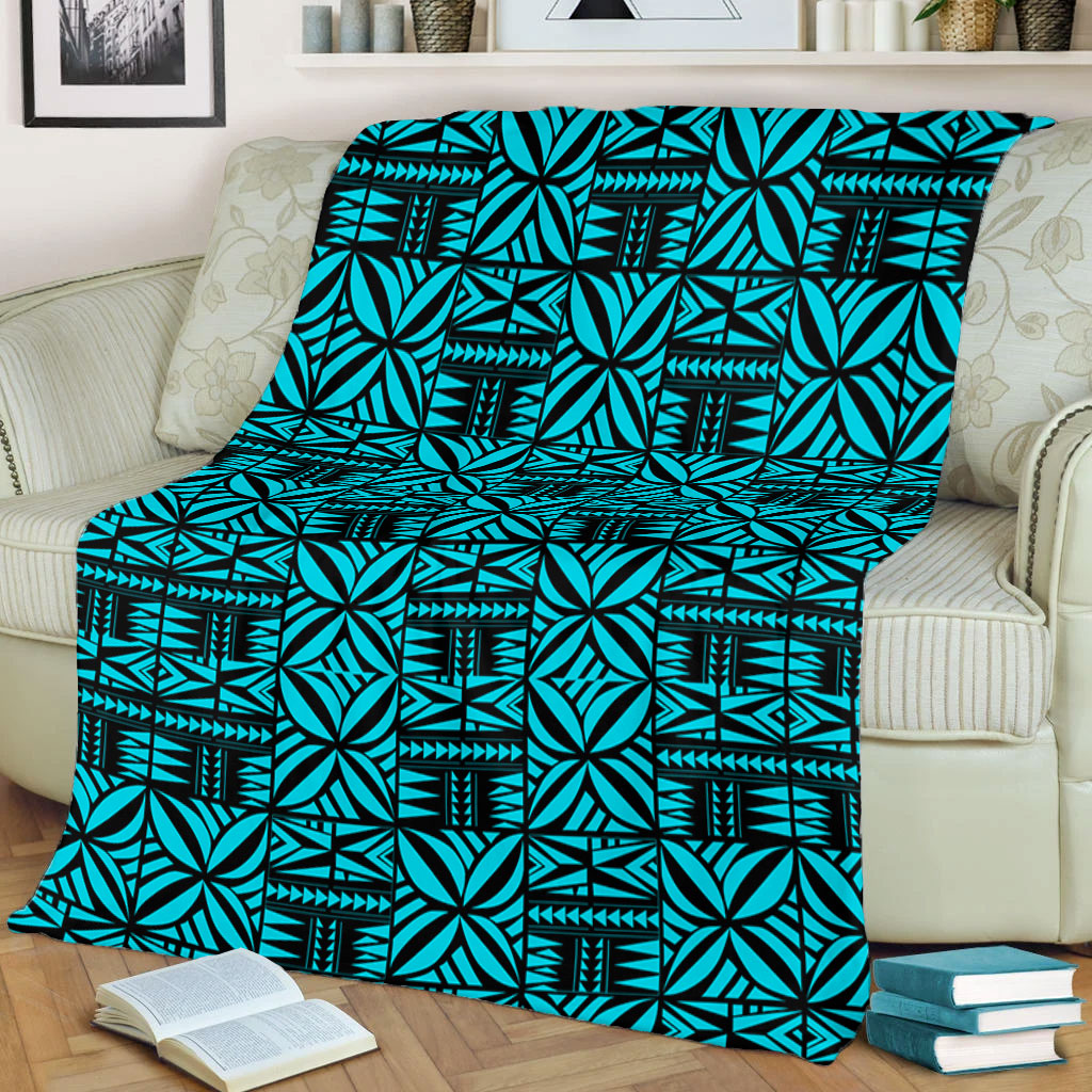 Samoa Premium Blanket Design Stretch Print Fabric Turquoise