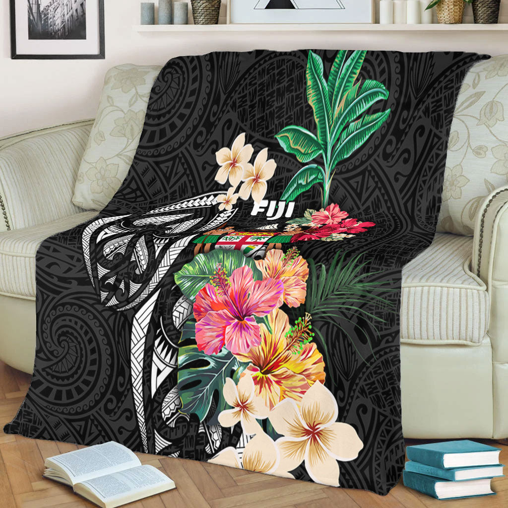 Fiji Premium Blanket Coat Of Arms Polynesian With Hibiscus