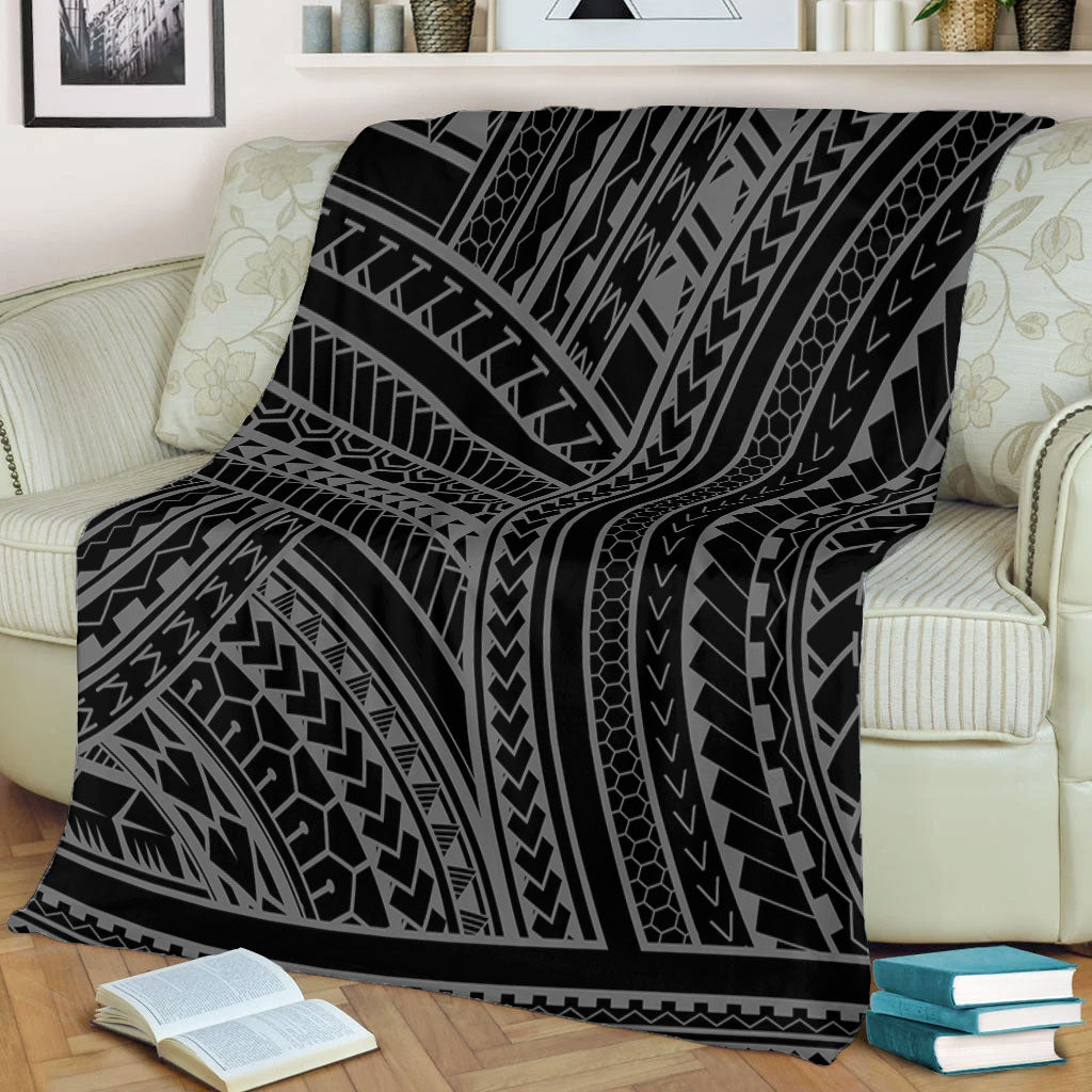 Hawaii Premium Blanket Polynesia Pattern Gray