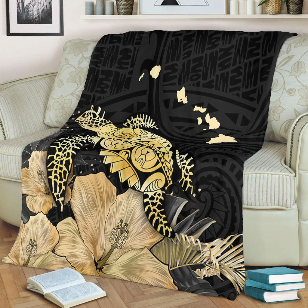 Hawaii Premium Blanket Turtle Hibiscus Gold