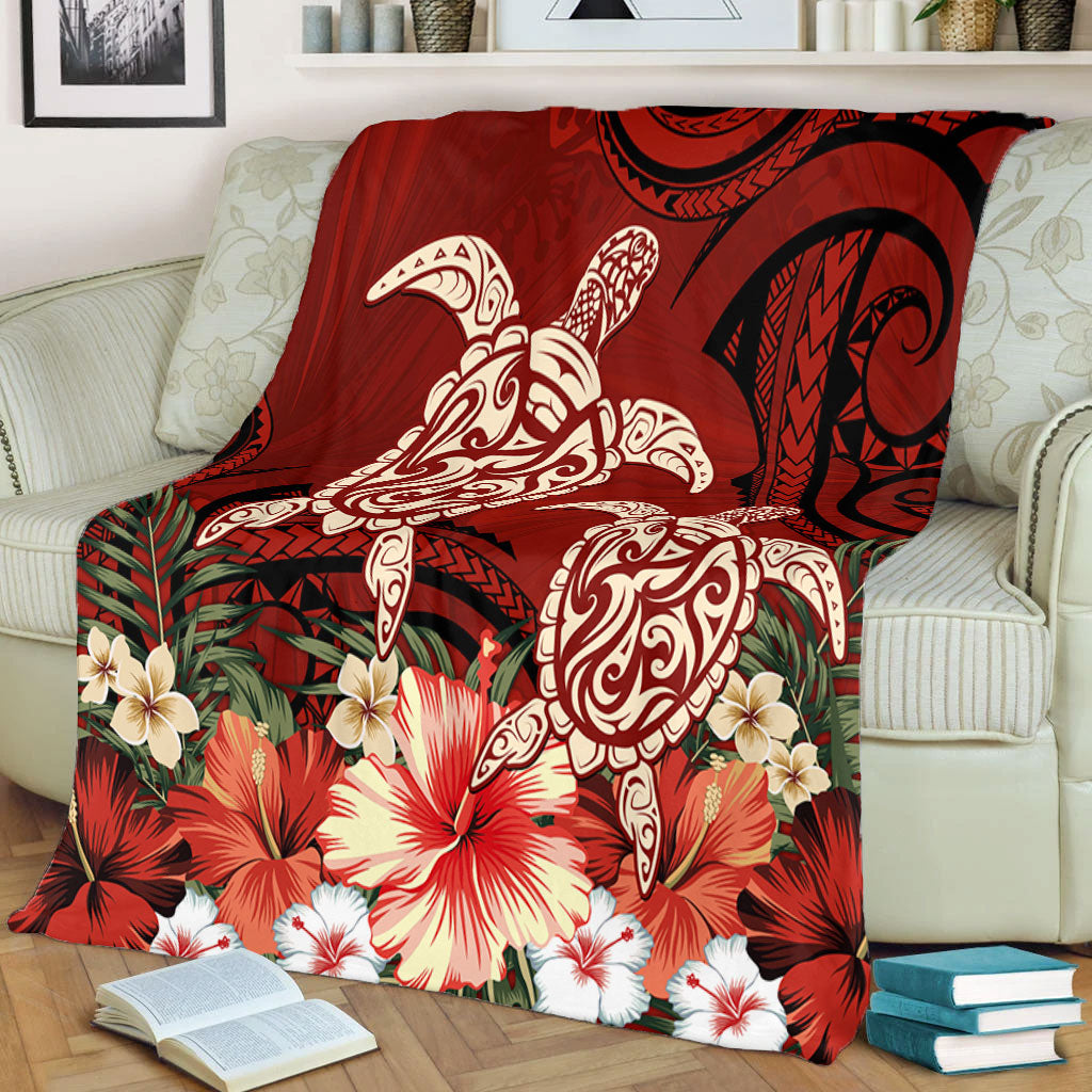 Hawaii Premium Blanket Polynesia Turtle Drawing Tropical Flower