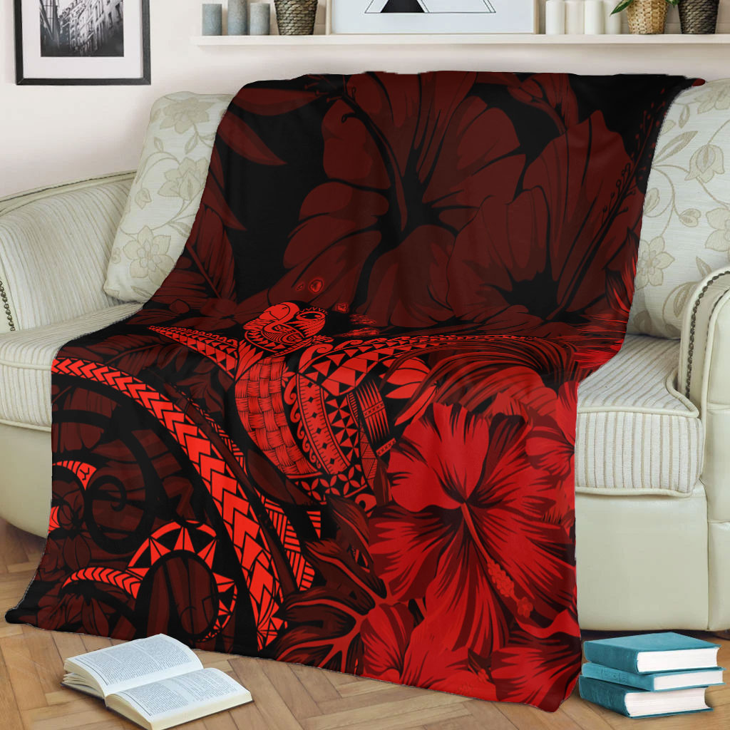 Hawaii Premium Blanket Turtle Polynesian With Hibiscus Flower