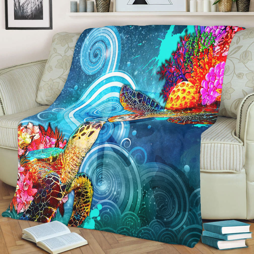 Hawaii Premium Blanket Turtle Kiss Ocean Galaxy