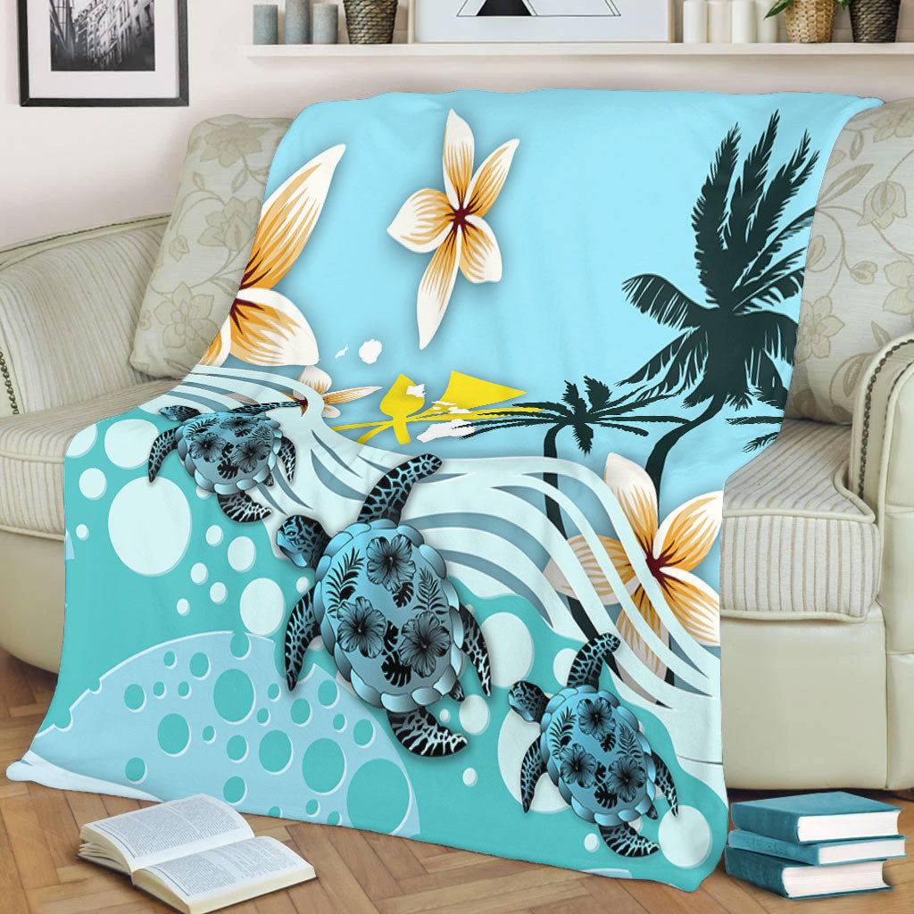 Hawaii Premium Blanket Kanaka Maoli Turte Blue Hibiscus