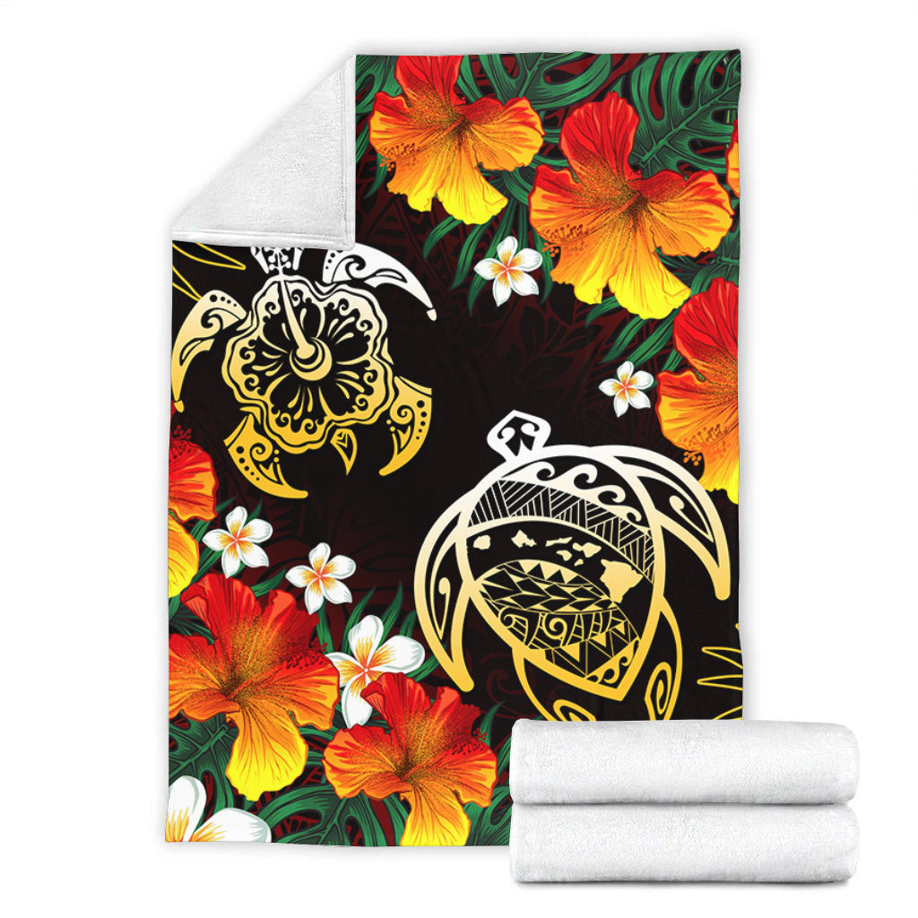 Hawaii Premium Blanket Polynesian Tribal Floral Turtle