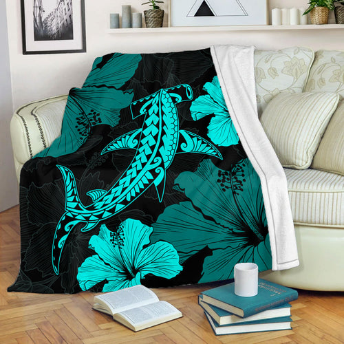 Hawaii Premium Blanket Hammerhead Shark Hibiscus Flower