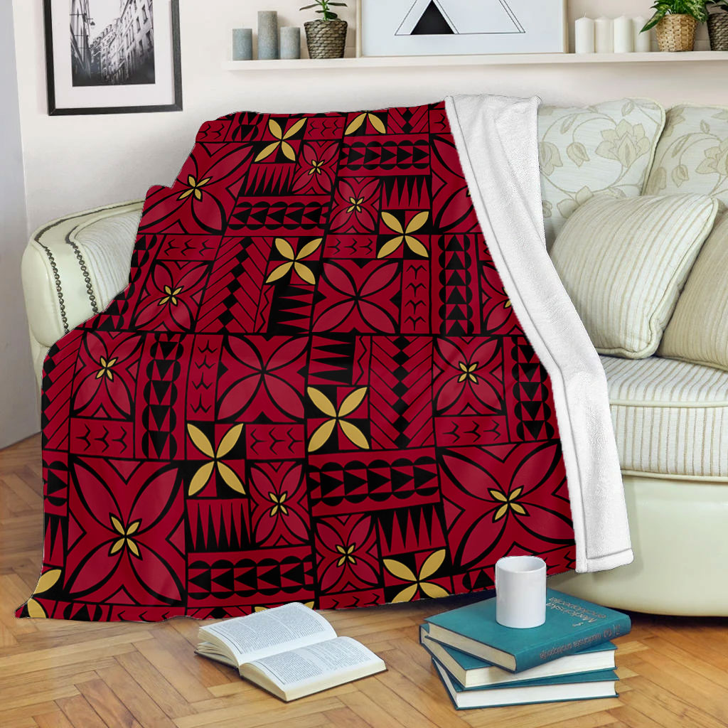 Samoa Premium Blanket Siapo Design Tribal Pattern Red