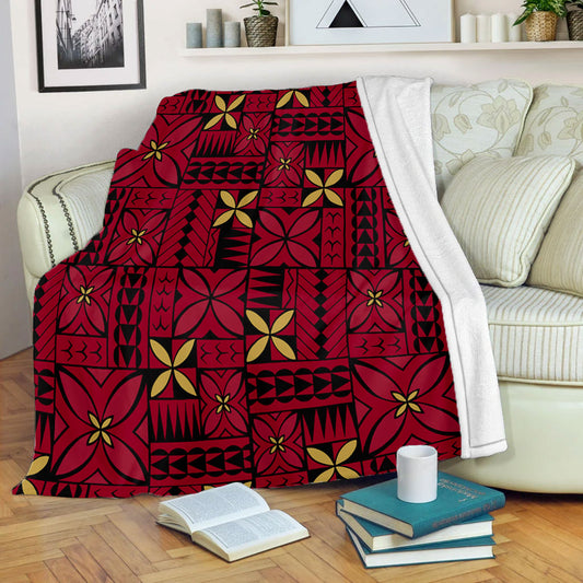 Samoa Premium Blanket Siapo Design Tribal Pattern Red