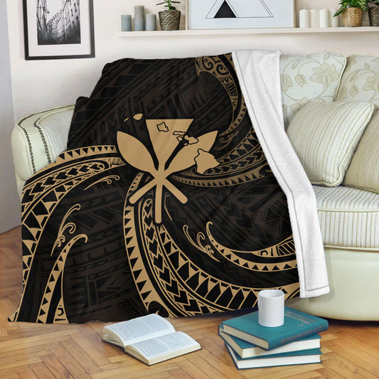 Hawaii Premium Blanket Kanaka Map Tribal Wave