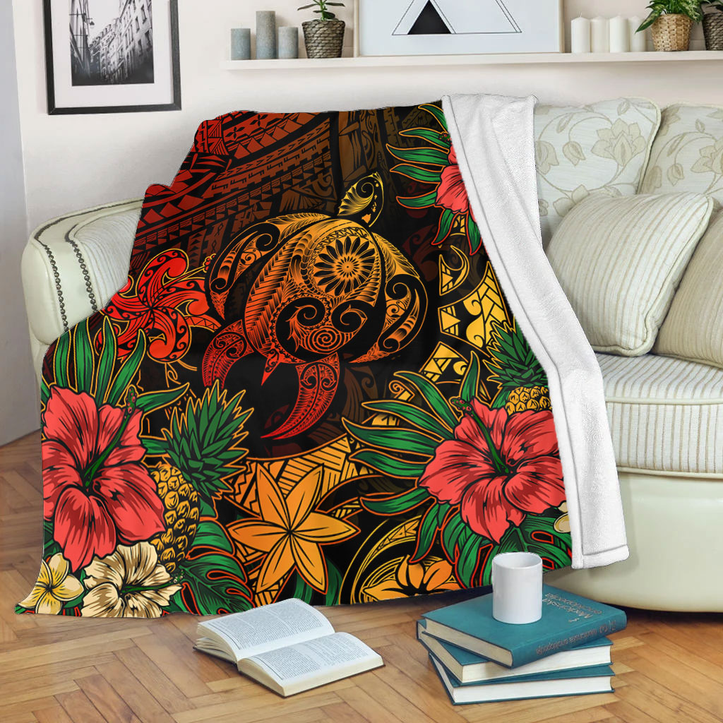 Hawaii Premium Blanket Tribal Polynesia Sea Turtle Design Pacific Dream