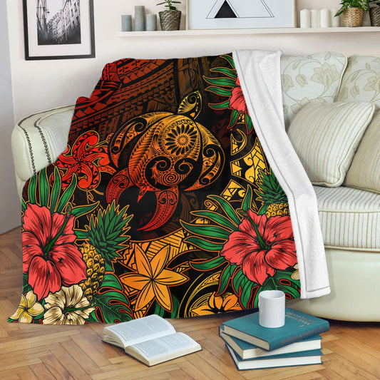 Hawaii Premium Blanket Tribal Polynesia Sea Turtle Design Pacific Dream