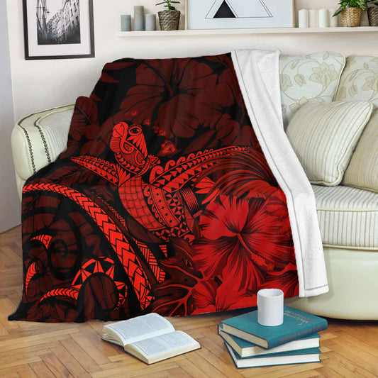 Hawaii Premium Blanket Turtle Polynesian With Hibiscus Flower
