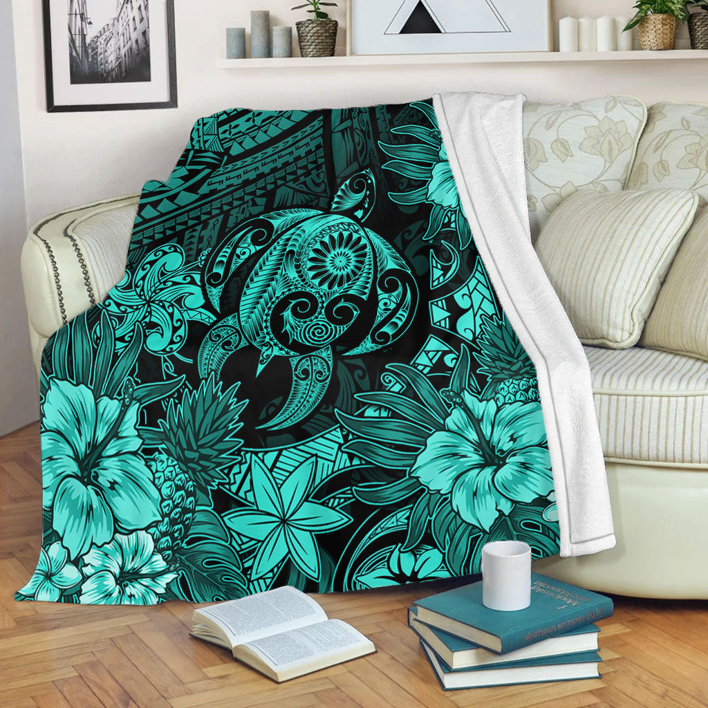 Hawaii Premium Blanket Tribal Polynesia Sea Turtle Design Pacific Dream