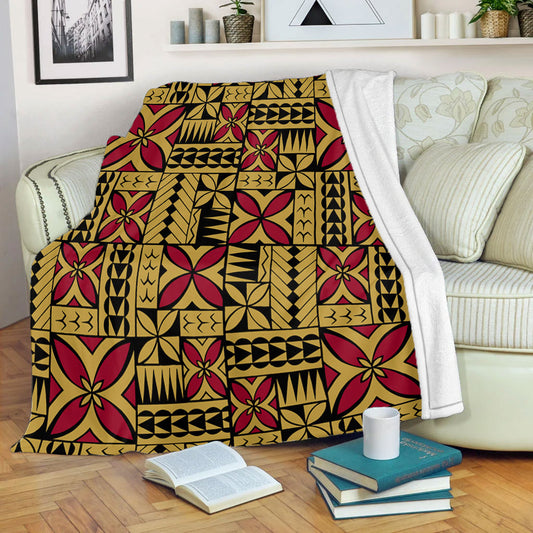 Samoa Premium Blanket Siapo Design Tribal Pattern Yellow