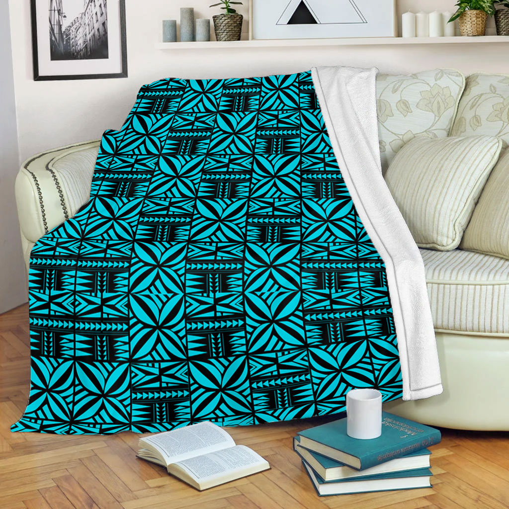 Samoa Premium Blanket Design Stretch Print Fabric Turquoise