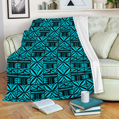 Samoa Premium Blanket Design Stretch Print Fabric Turquoise