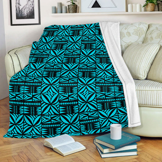 Samoa Premium Blanket Design Stretch Print Fabric Turquoise