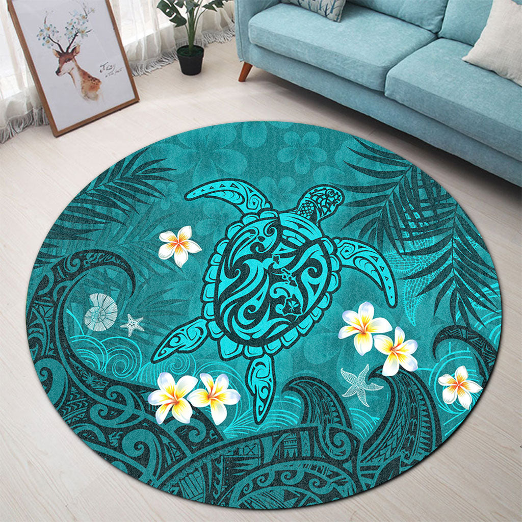 Hawaii Round Rug Hawaiian Sea Turtle & Floral Dreams