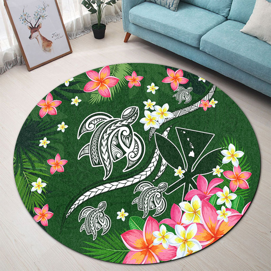 Hawaii Round Rug Aloha Island Turtle Plumeria Flower Tropical Fabric