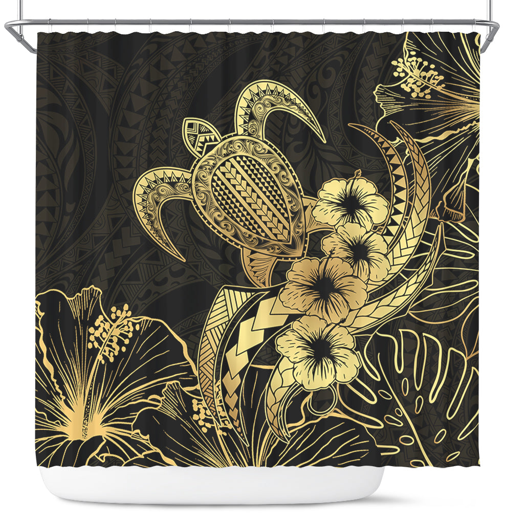 Hawaii Shower Curtain Tribal Polynesia Floral Gold Art