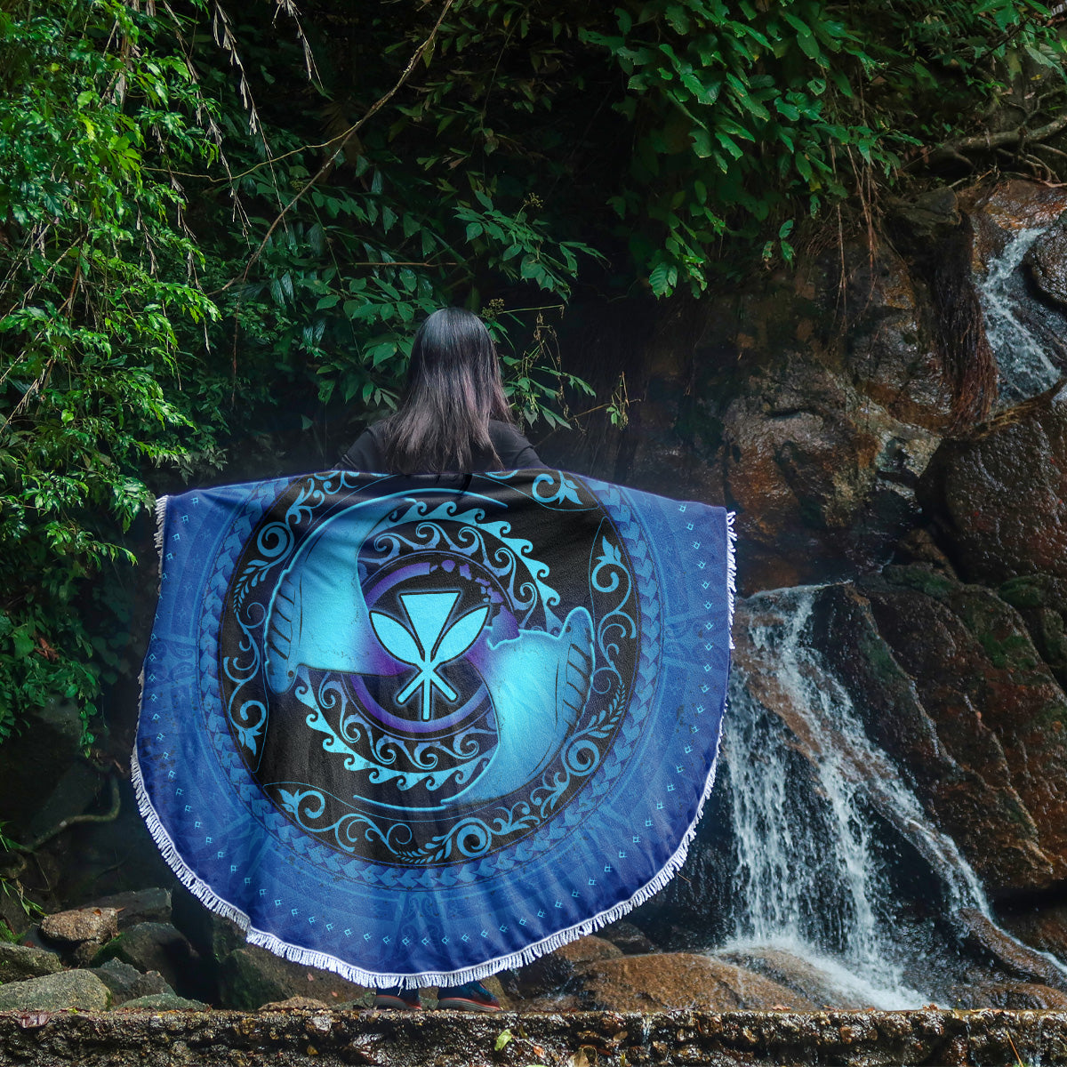 Hawaii Beach Blanket Manta Ray Couple Polynesian Ocean Style