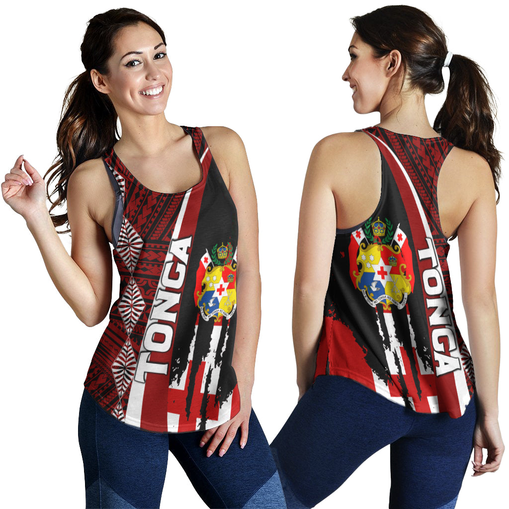 Tonga Women Racerback Tank - Coat Of Arms Tapa Tonga Patterns