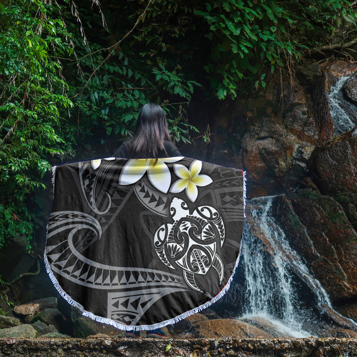 Hawaii Beach Blanket Hawaiian Turtle Honu Plumeria Tribal Tattoo