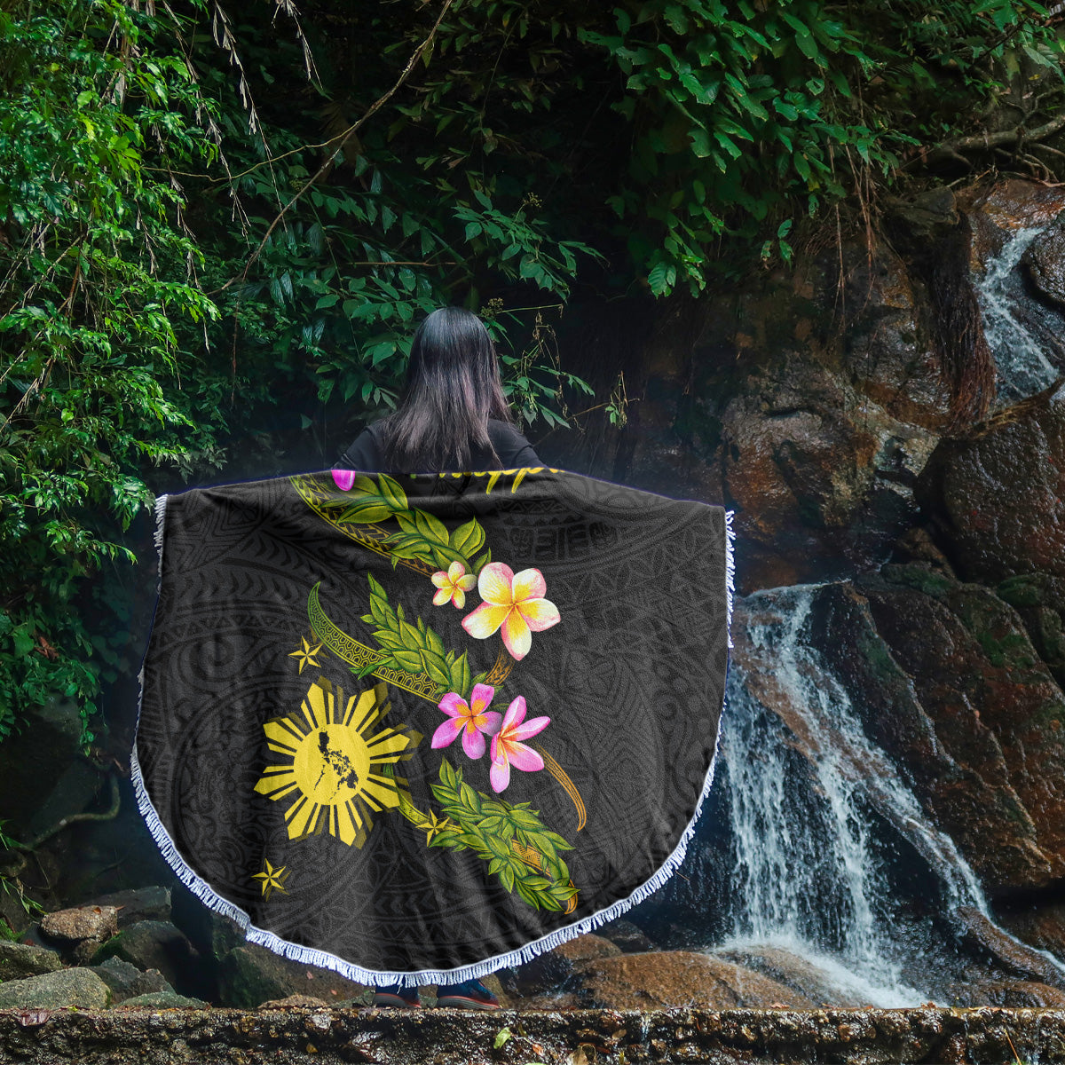 Philippines Filipinos Beach Blanket Philippines Sun And Map Plumeria Tribal