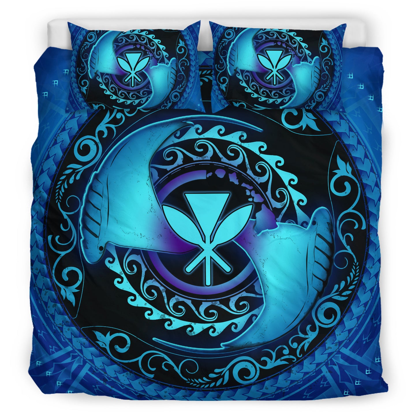 Hawaii Bedding Set Manta Ray Couple Polynesian Ocean Style