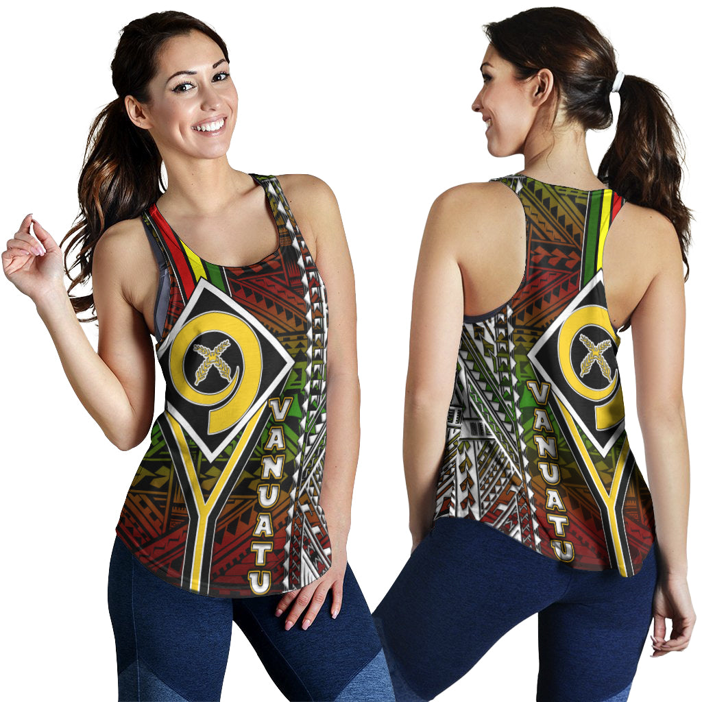Vanuatu Women Racerback Tank - Vanuatu Independence Anniversary Flag Style Polynesian Patterns