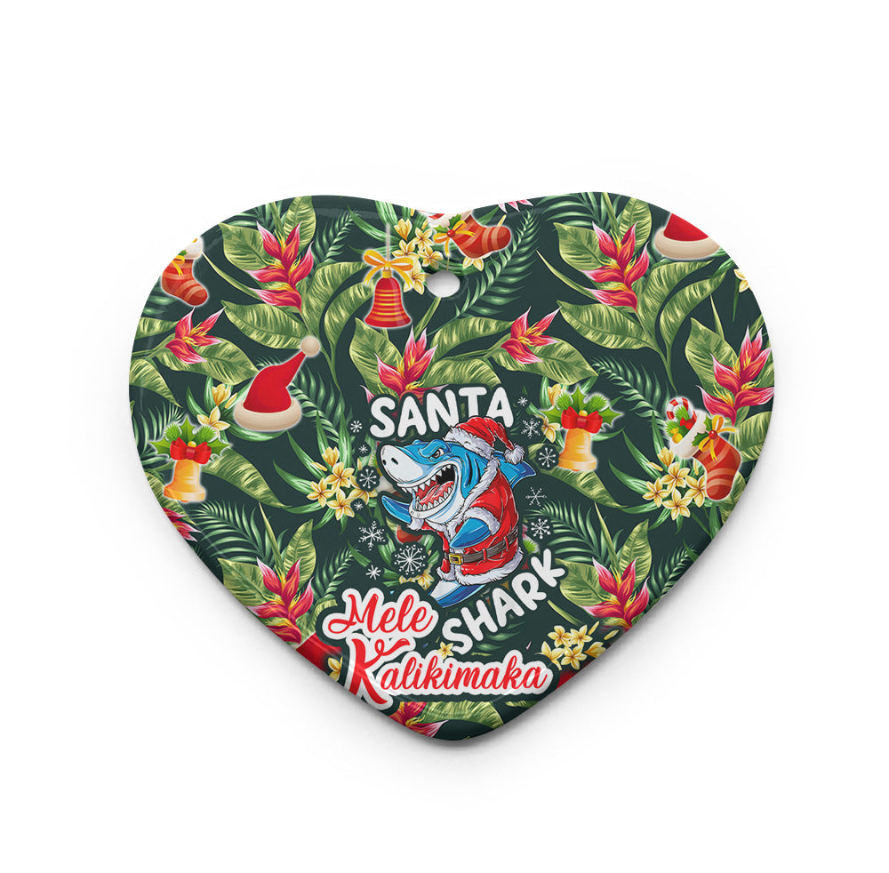 Hawaii Ceramic Ornament Mele Kalikimaka Santa Shark Tropical Style