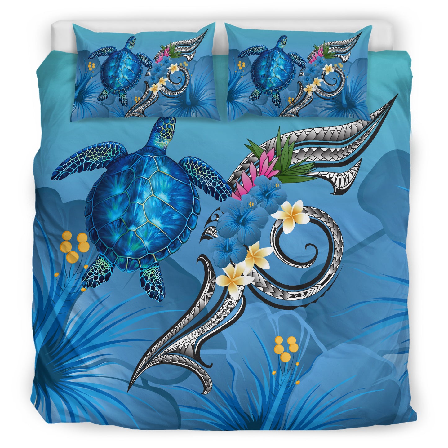 Hawaii Bedding Set  - Hawaii Ocean Turtle Hibiscus Blue