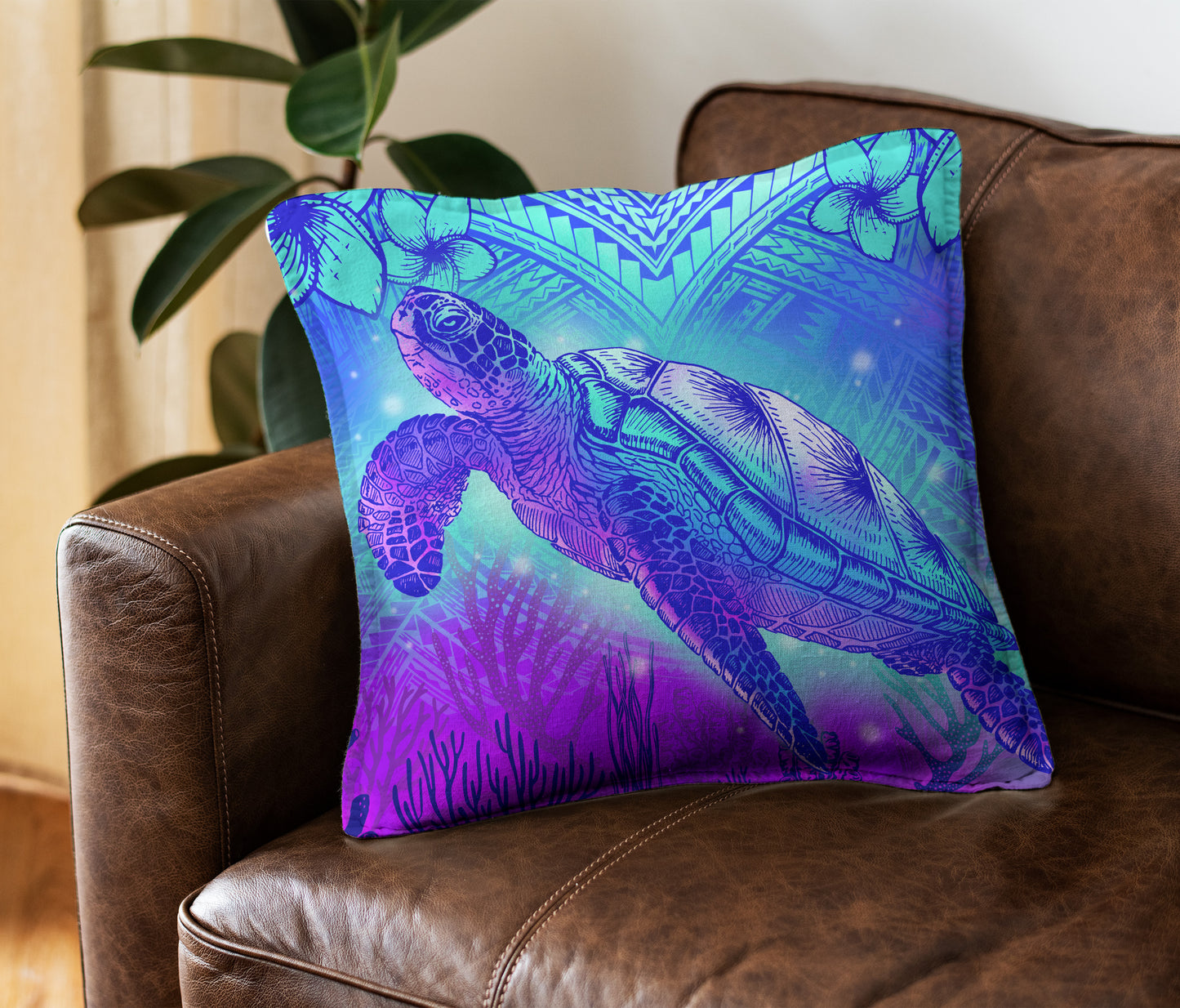 Hawaii Pillow Cover Turtle Underwater Sea Polynesian Style