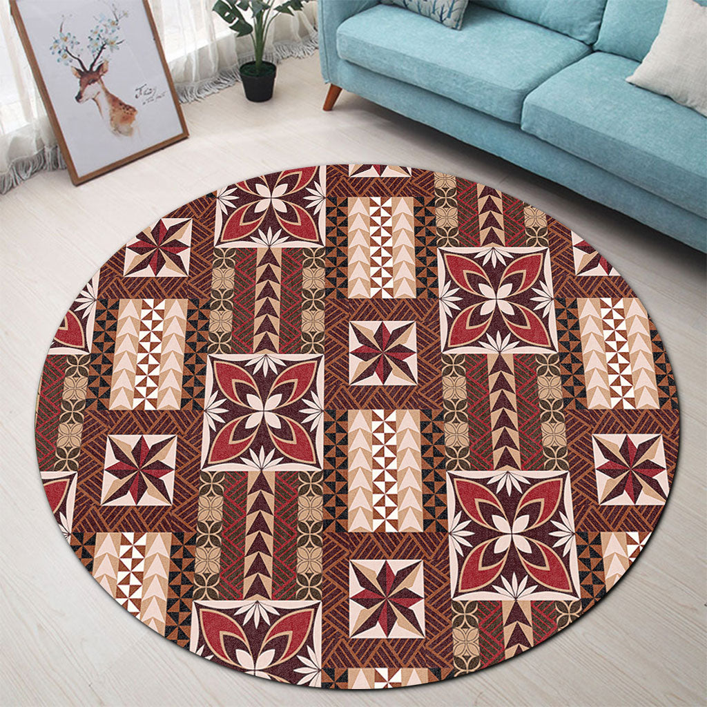 Samoa Round Rug Siapo Pattern Print