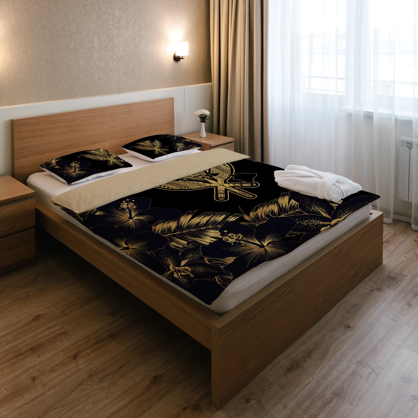 Hawaii Bedding Set - Hibiscus Tropical Hawaii Luxury Gold Bedding Set