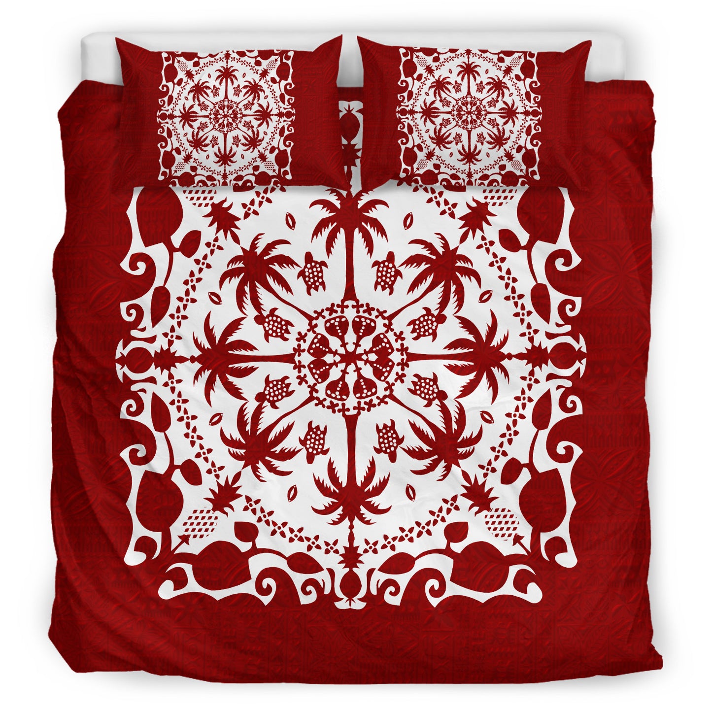 Hawaii Red Pattern Palm Trees and Turtles Duvet Cover