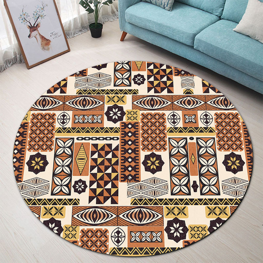 Tonga Round Rug Ngatu Tapa Pattern