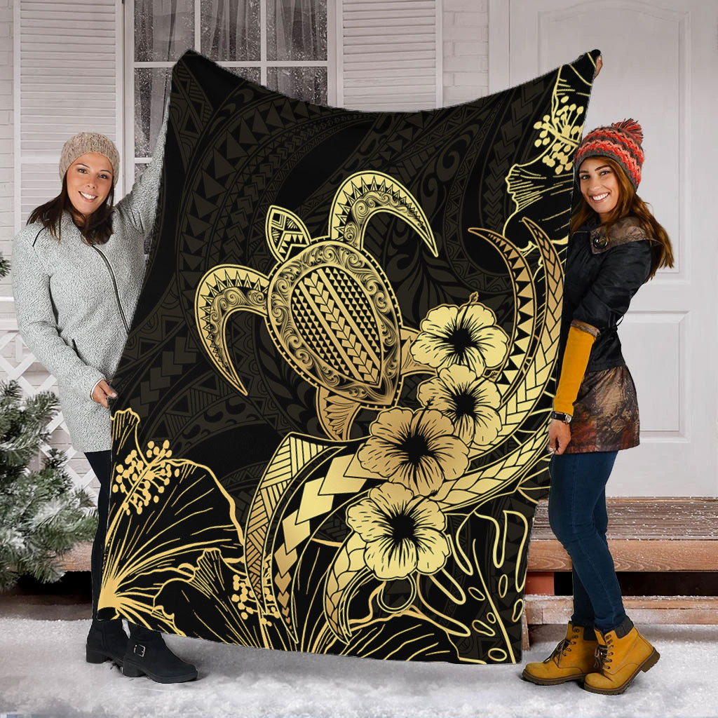 Hawaii Premium Blanket Tribal Polynesia Floral Gold Art