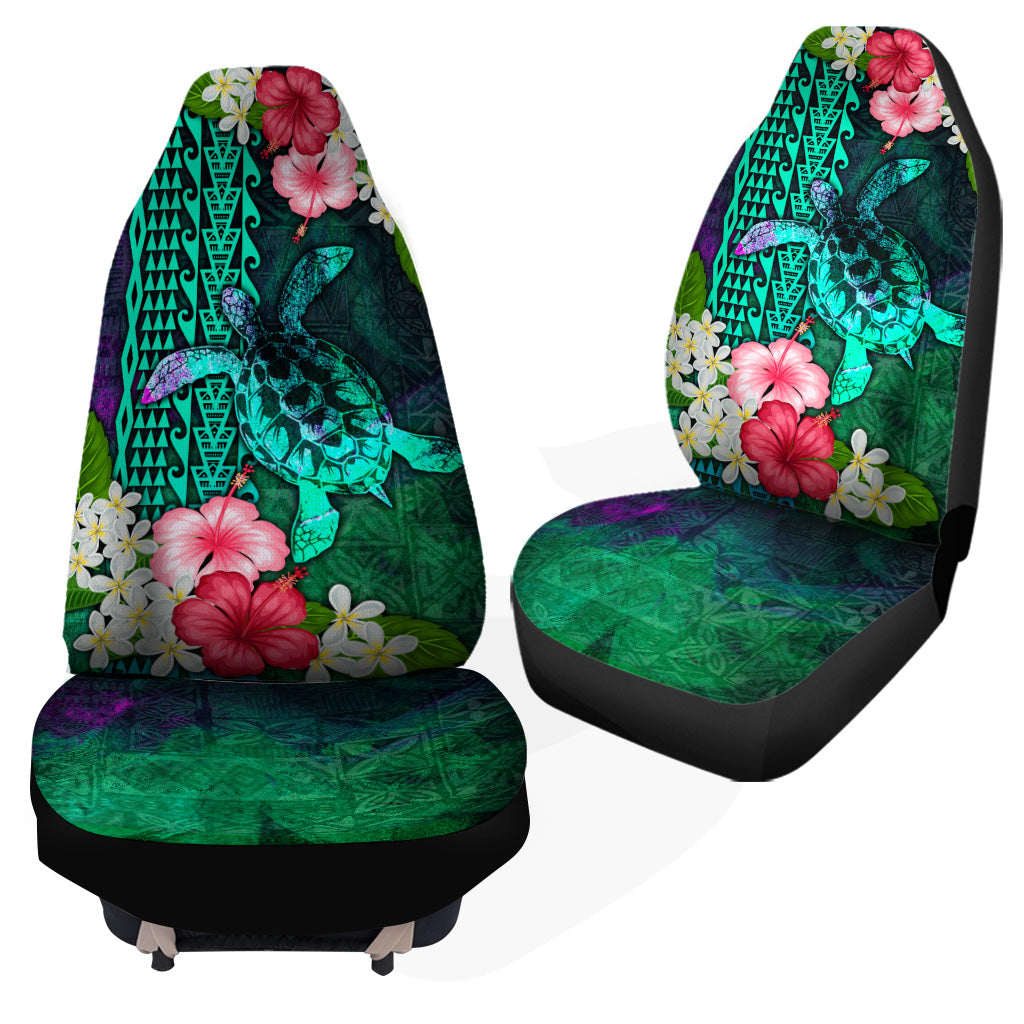 Hawaii Car Seat Covers Sea Turtle Abstract Background With Tropical Flowers Hibiscus And Plumeria