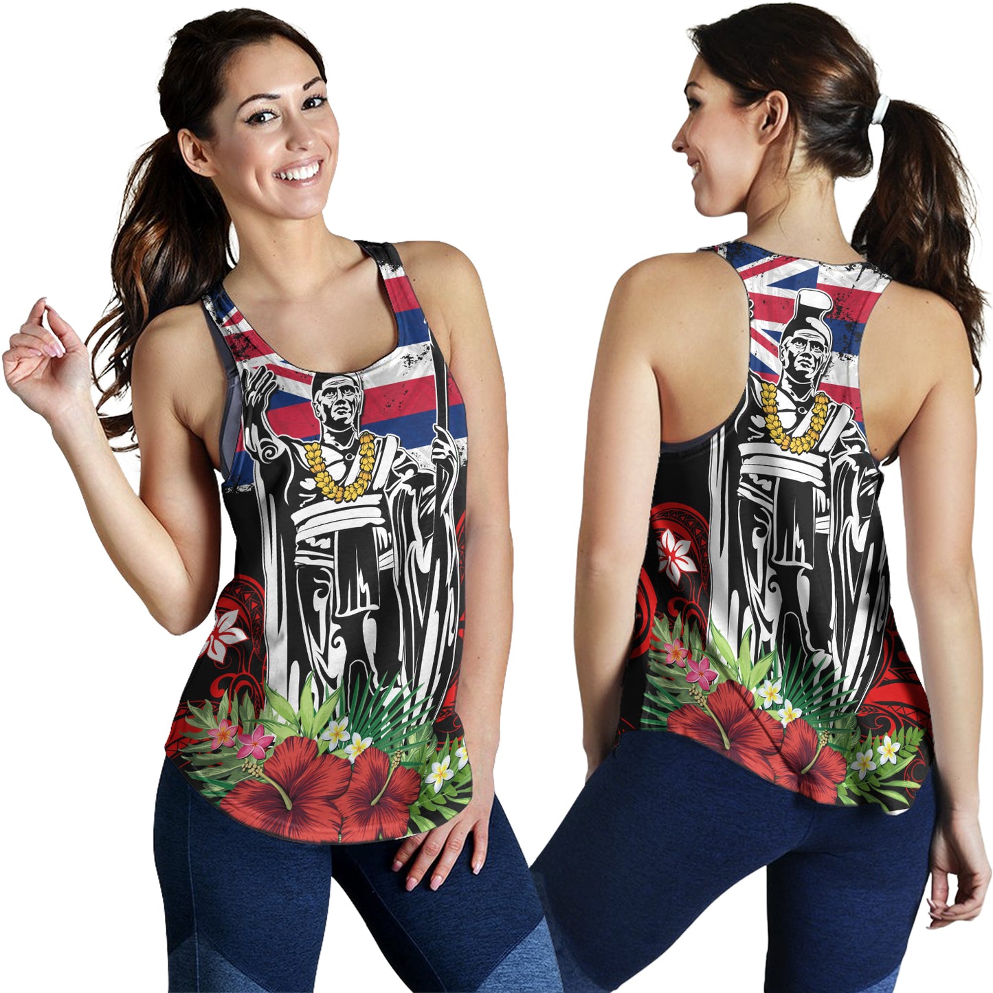 Hawaii Women Tank King Kamehameha I Tribal Flag Tropical Style