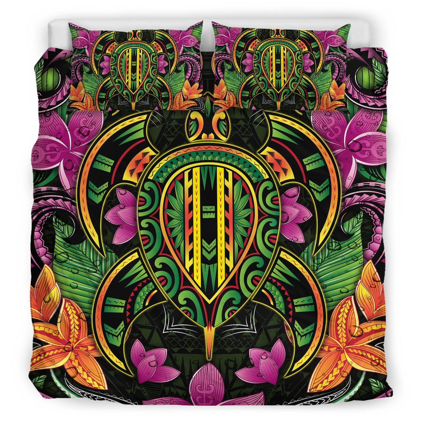 Polynesian Bedding Set - Hawaiian Turtle Colorful