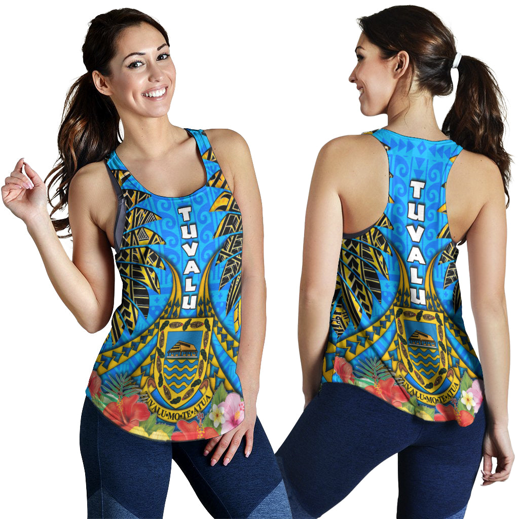 Tuvalu Polynesian Women Racerback Tank - Tuvalu Independence Day with Polynesian Hibiscus