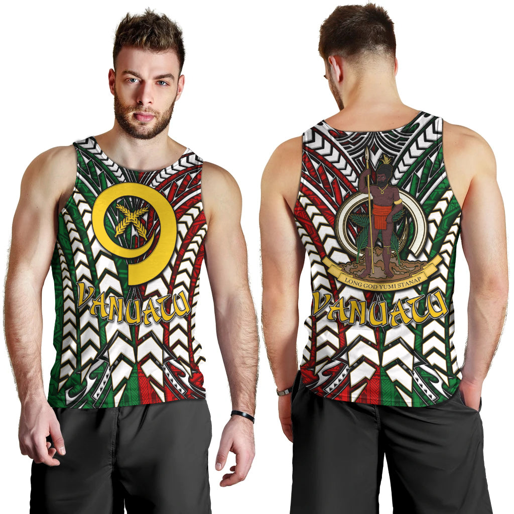 Vanuatu Men Tank Top - Vanuatu Independence Anniversary With Arm Polynesian Patterns