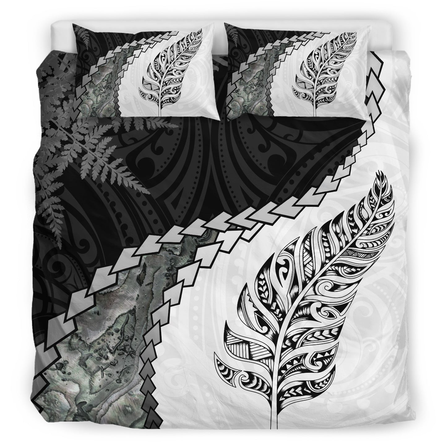 New Zealand Bedding Set Silver Fern Maori Pattern