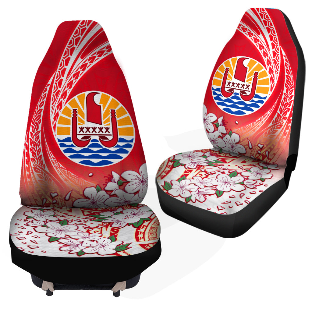 Tahiti Car Seat Covers Polynesian Pattern Style White Flowers